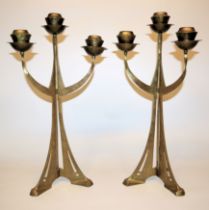 Pair of large Art Nouveau candlesticks, brass bronze, designed by Richard Müller