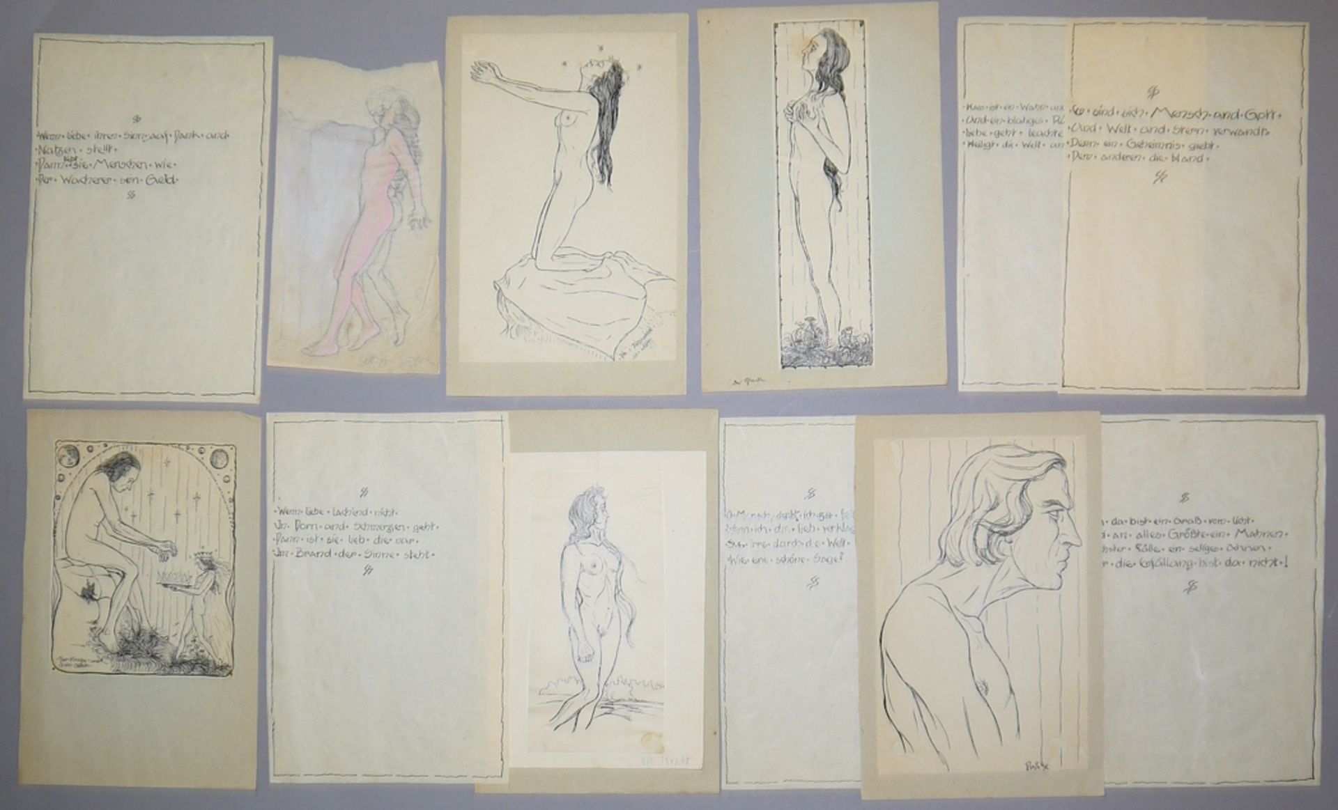 Fidus, 6 Originalzeichnungen in einer Gedichte-Mappe "Sternsache", rares Einzelstück um 1900
