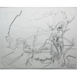 Horst Janssen, "Bobethanien", pencil drawing from 1990, signed, framed
