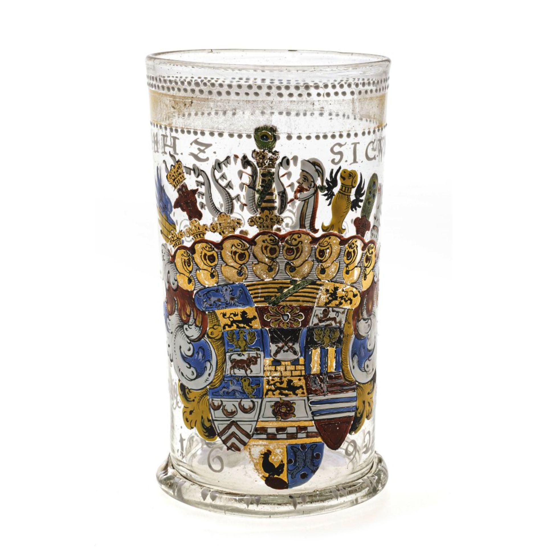 Hofkellereiglas mit dem Wappen von Johann Georg IV. von Sachsen