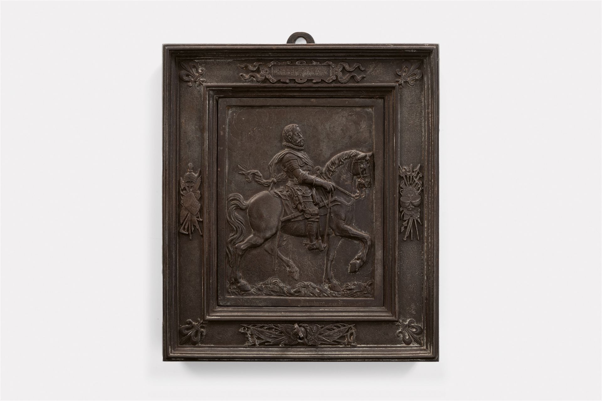 A key box with a cast iron plaque of Emperor Maximilian on horseback