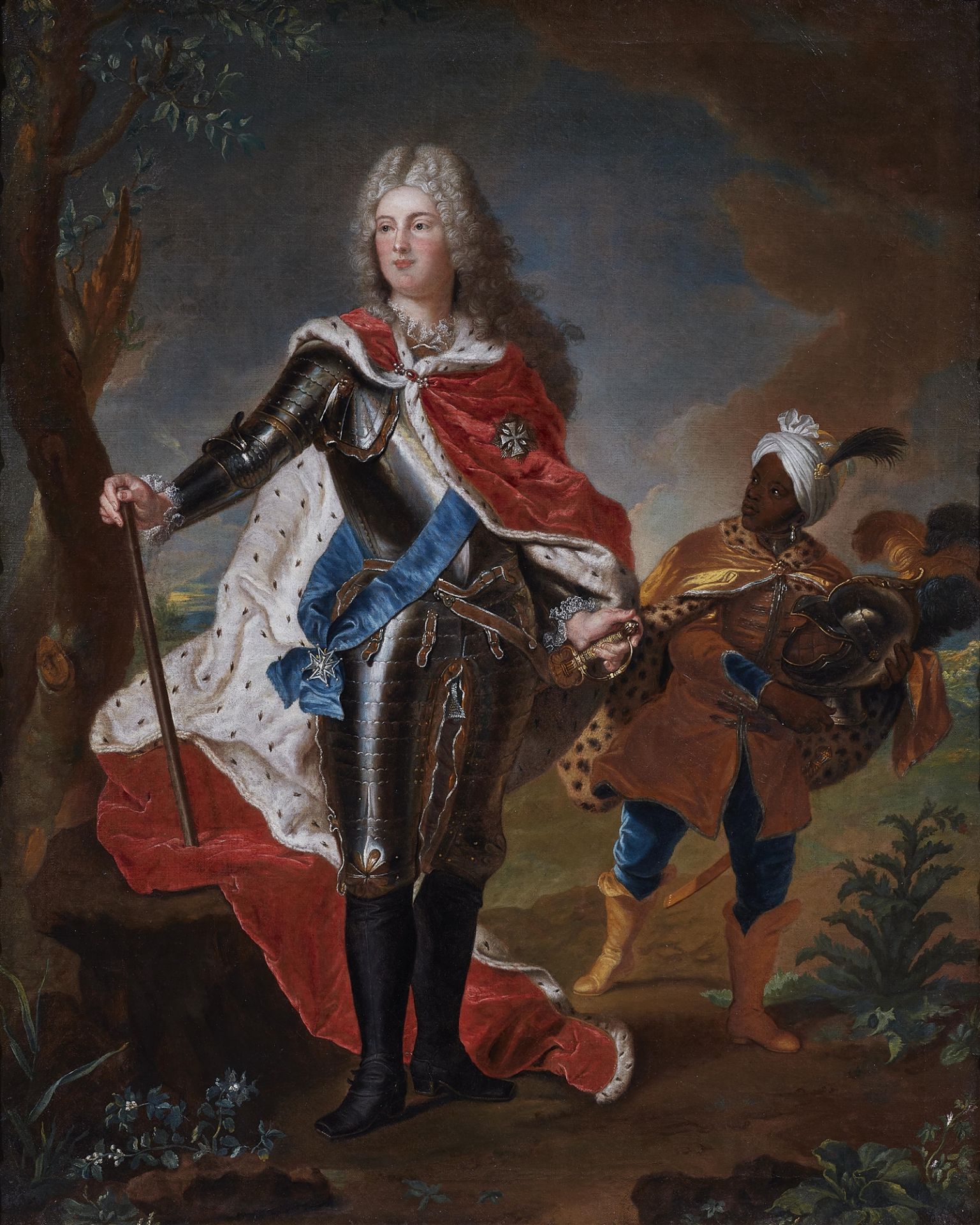 Hyacinthe Rigaud, follower of, Frederick Augustus III of Saxony in armour and accompanied by a page