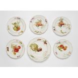 Five Berlin KPM porcelain plates and a bowl from a dinner service with vegetable motifs in "weichmal