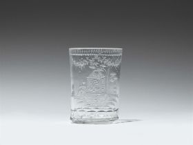 A Neoclassical cut and wheel engraved commemorative glass beaker with the initials “EA”