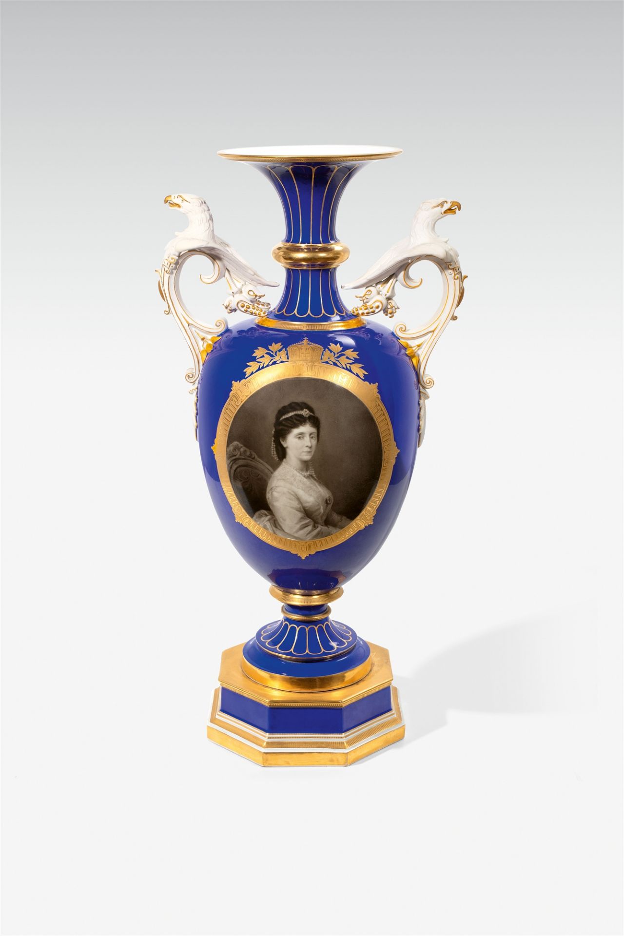 A Berlin KPM porcelain vase with a portrait of Empress Augusta