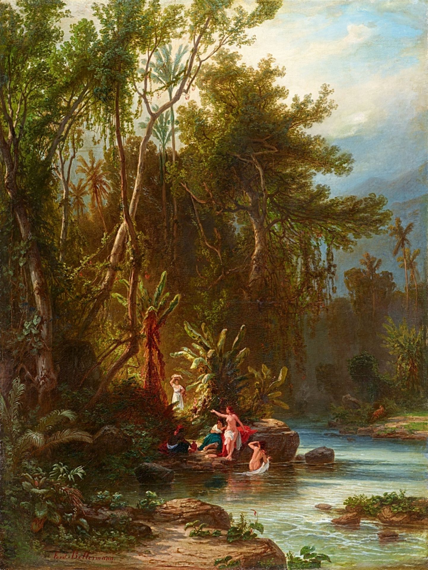 Ferdinand Bellermann, Tropical Landscape in Venezuela with Bathers