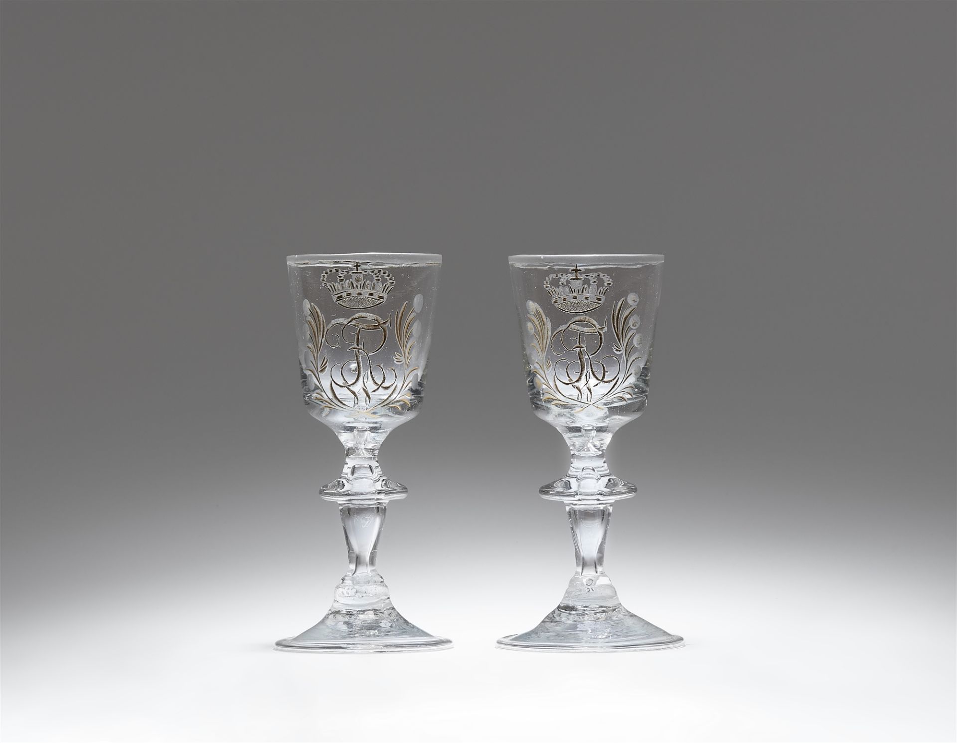 A pair of cut glass goblets commemorating King Friedrich Wilhelm II