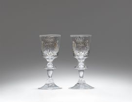 A pair of cut glass goblets commemorating King Friedrich Wilhelm II