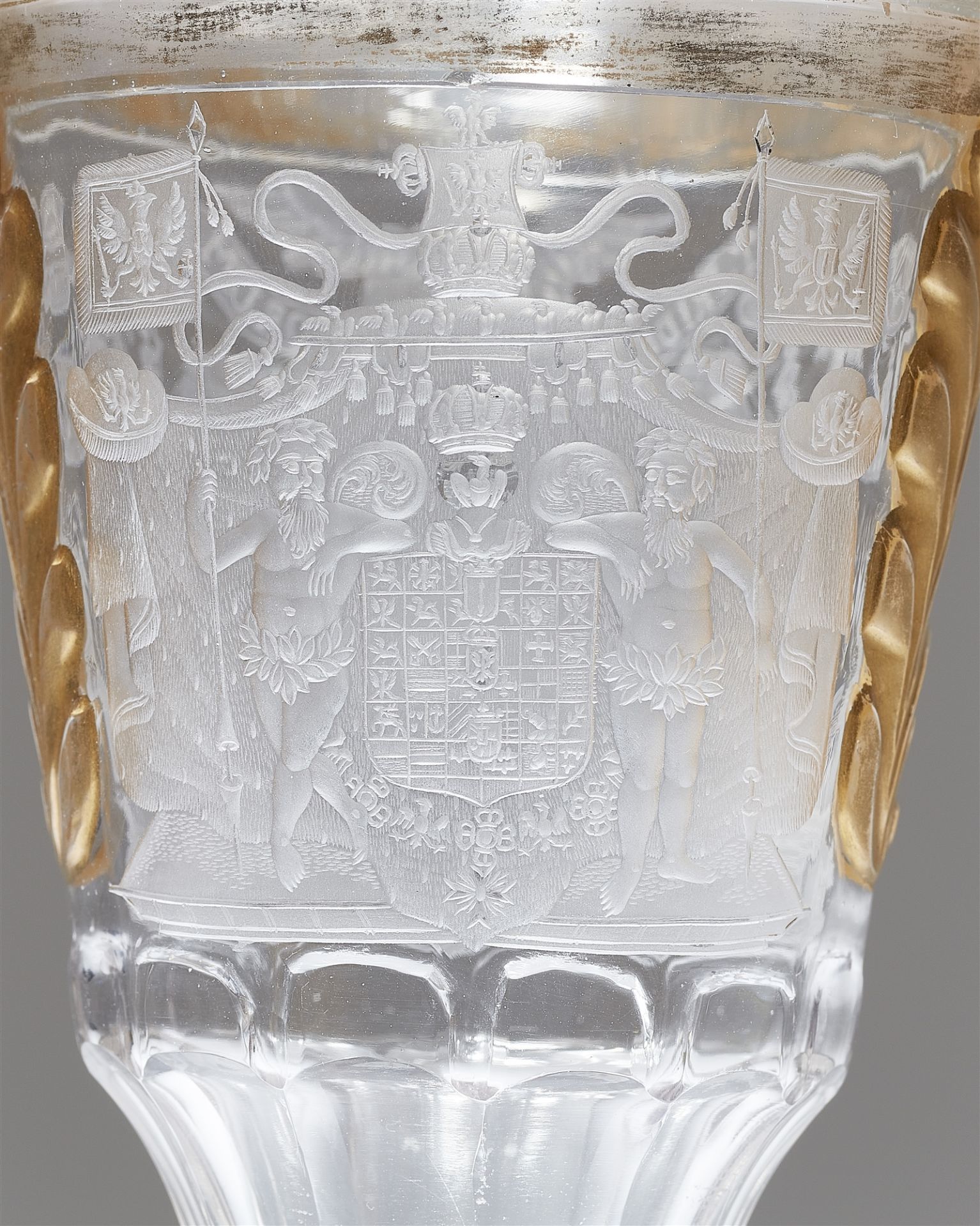 A rare cut glass goblet and cover with a portrait and the arms of Friedrich II - Image 2 of 2