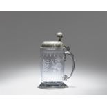 A cut glass tankard with the Saxon electoral coat-of-arms