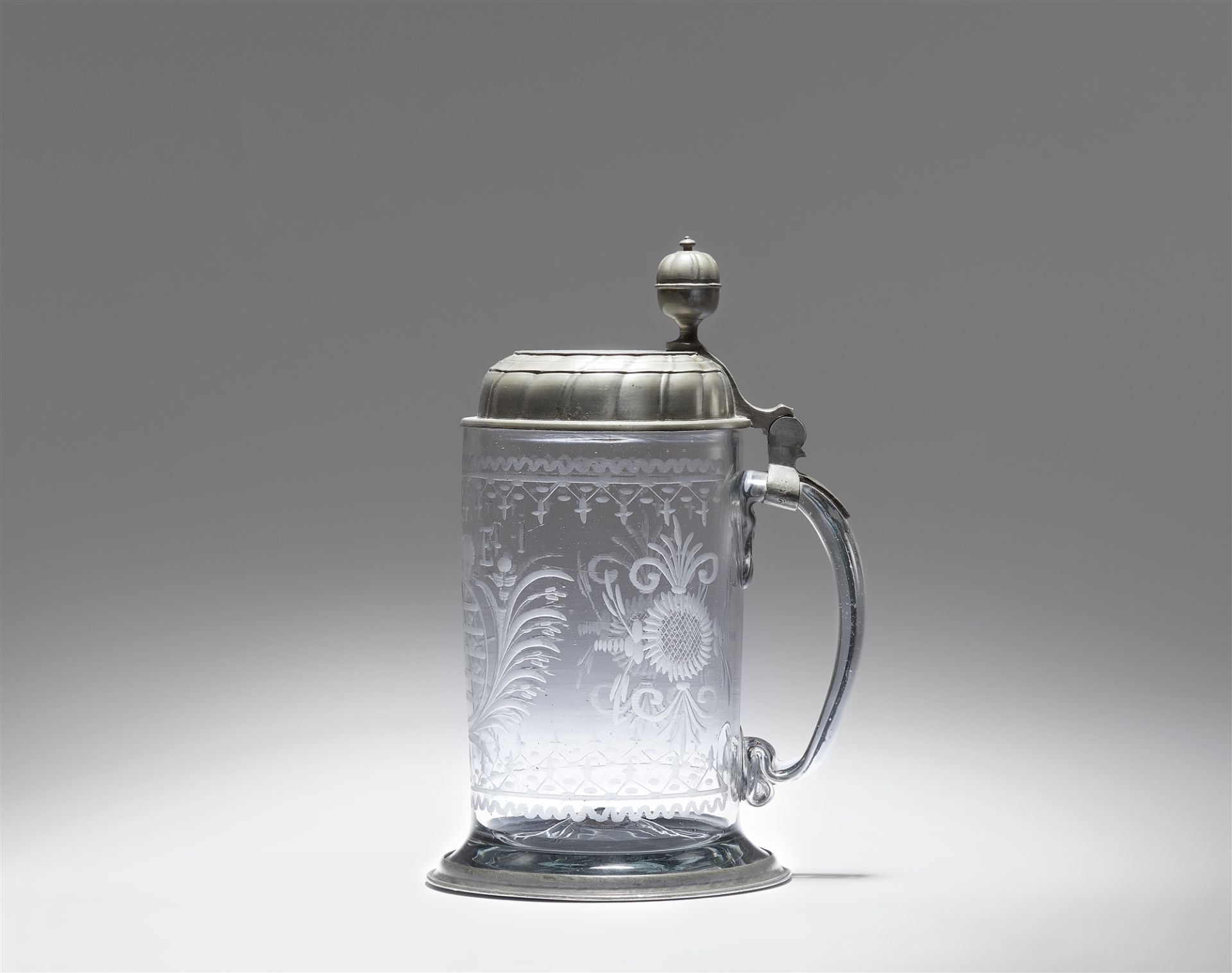 A cut glass tankard with the Saxon electoral coat-of-arms