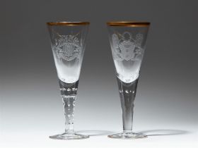 Two cut and wheel engraved glass goblets with the coat of arms of Gdansk