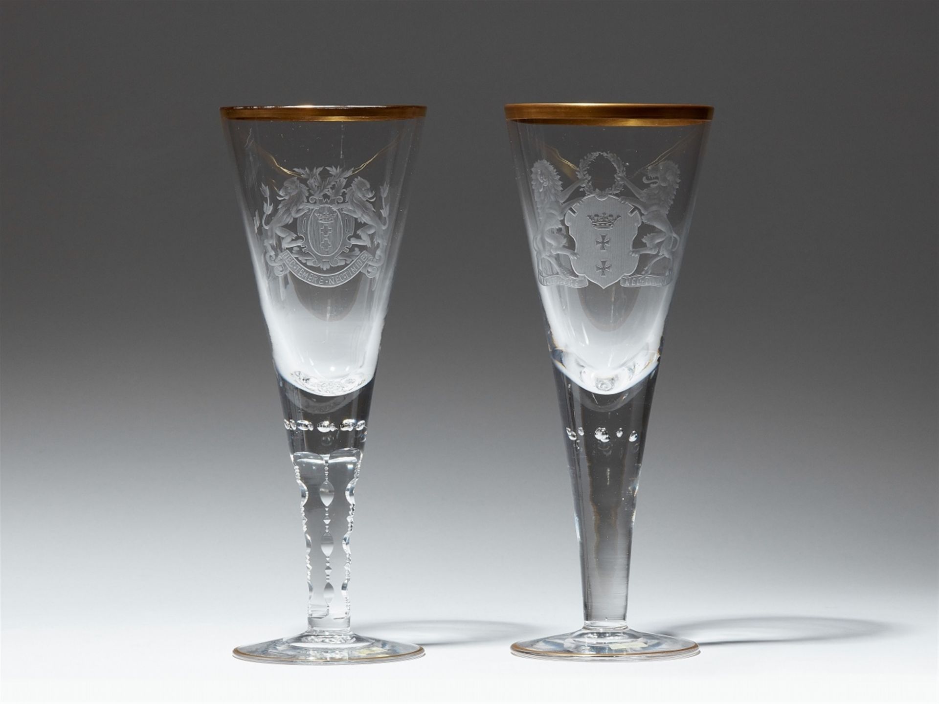 Two cut and wheel engraved glass goblets with the coat of arms of Gdansk