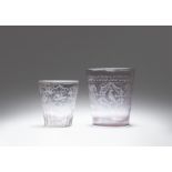 Two Silesian cut glass beakers