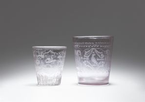 Two Silesian cut glass beakers