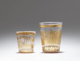 Two Bohemian "zwischengoldglas" beakers