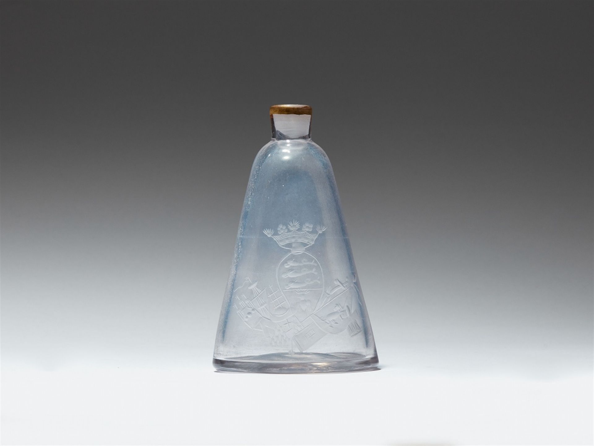 A wheel engraved glass carafe with a Venetian coat of arms