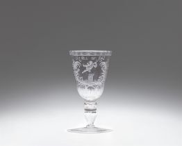 A cut glass goblet inscribed "Un seul me suffit"