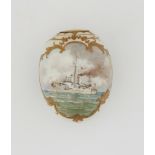 A Berlin KPM porcelain egg-shaped flask with a ship from the Imperial navy