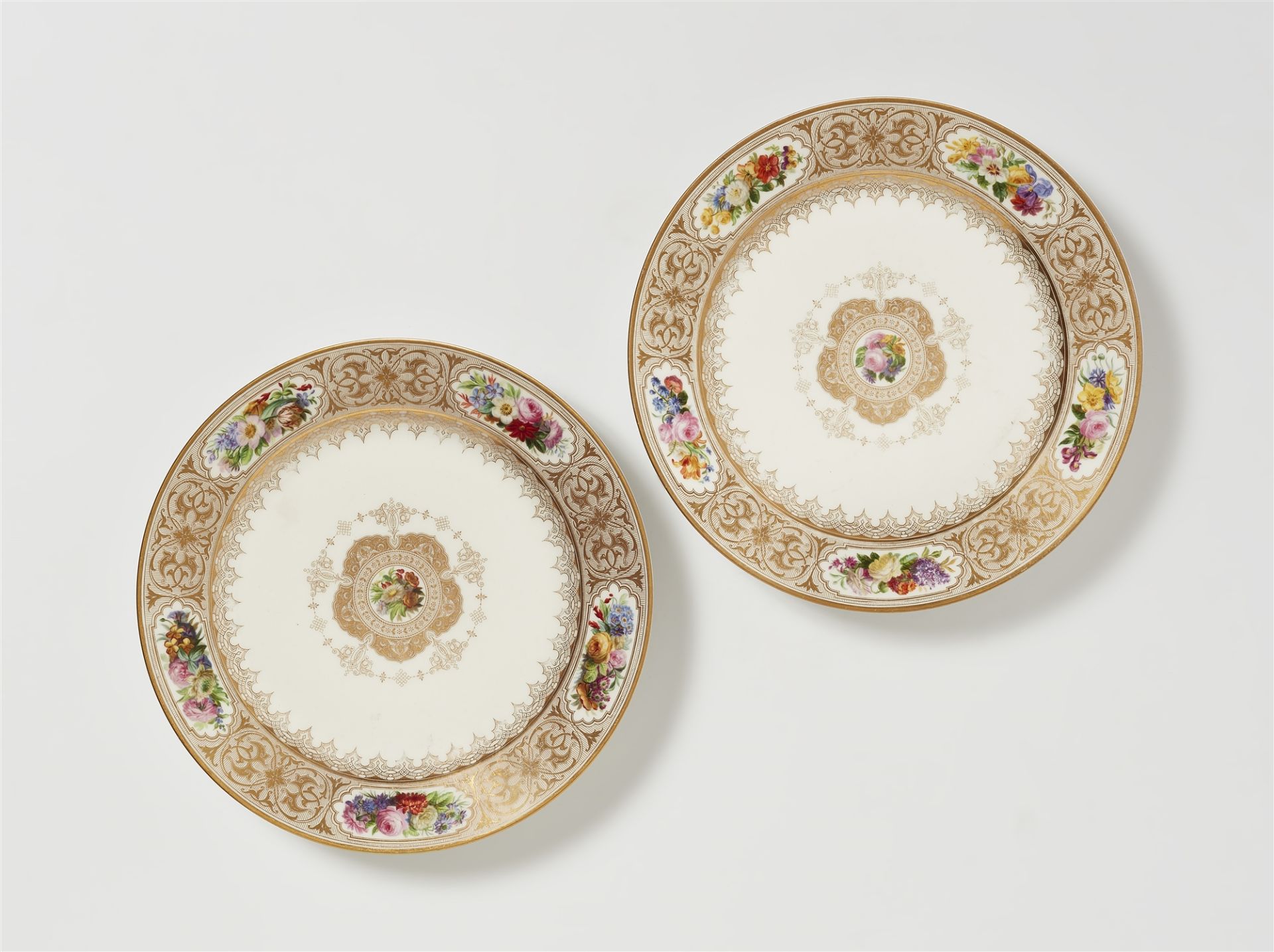 A pair of Sèvres porcelain plates from the dessert service for the Château de Trianon