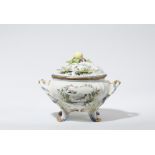 A round Meissen porcelain tureen with birds beneath arbours