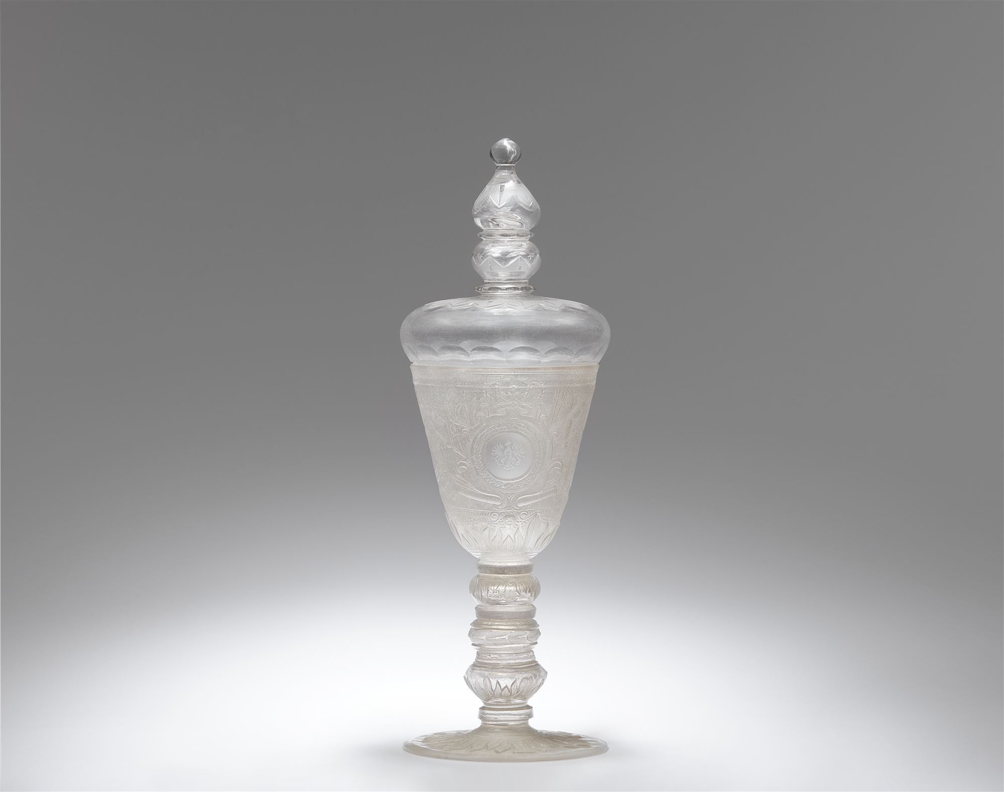 A Potsdam Glassworks cut glass goblet dedicated to Crown Prince Friedrich Wilhelm and cover