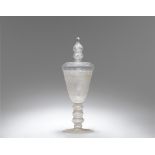 A Potsdam Glassworks cut glass goblet dedicated to Crown Prince Friedrich Wilhelm and cover