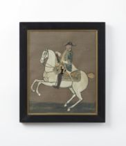 An embroidered panel with King Friedrich II on horseback