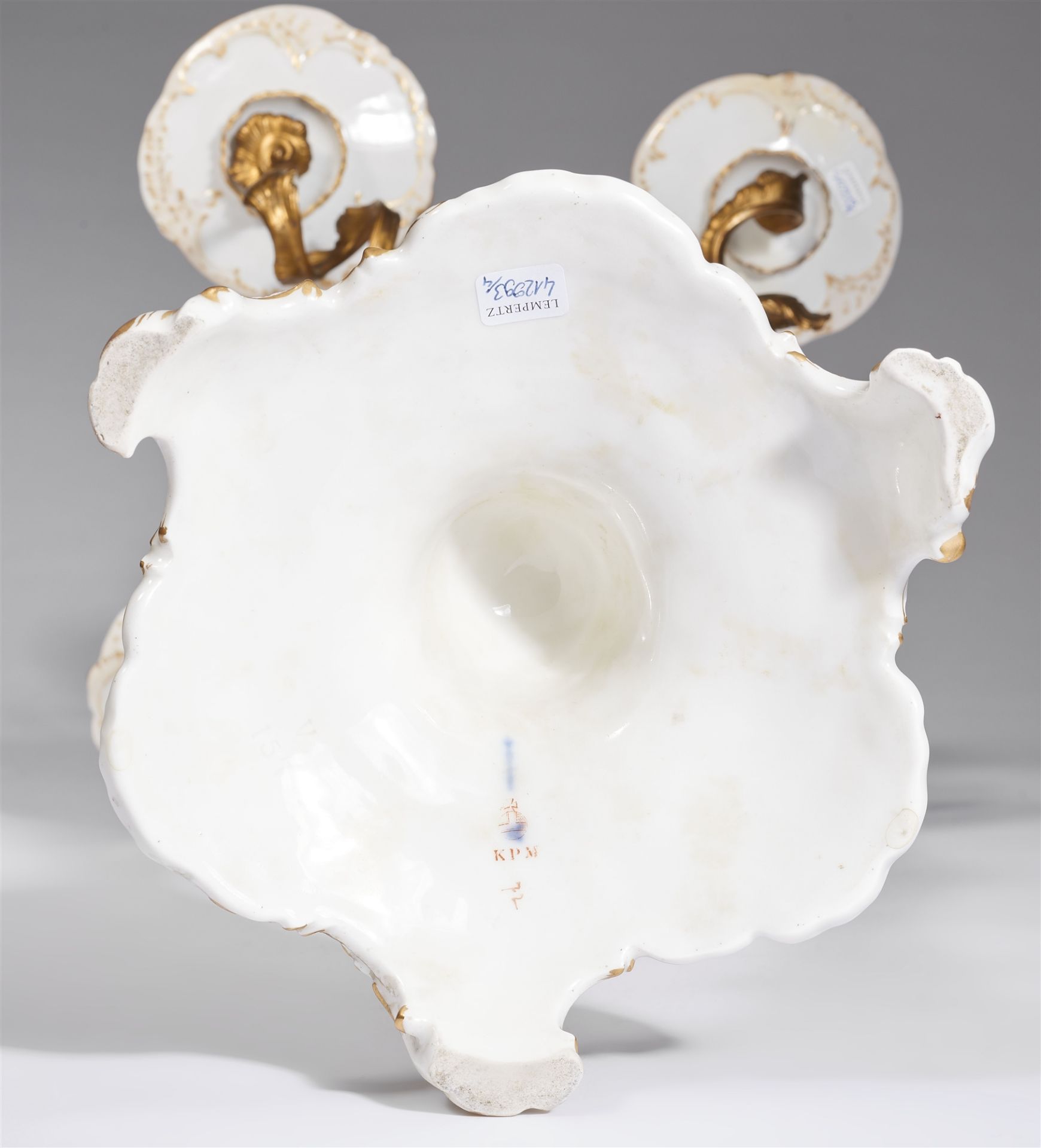 A pair of Berlin KPM bronze-mounted porcelain candelabra - Image 2 of 2