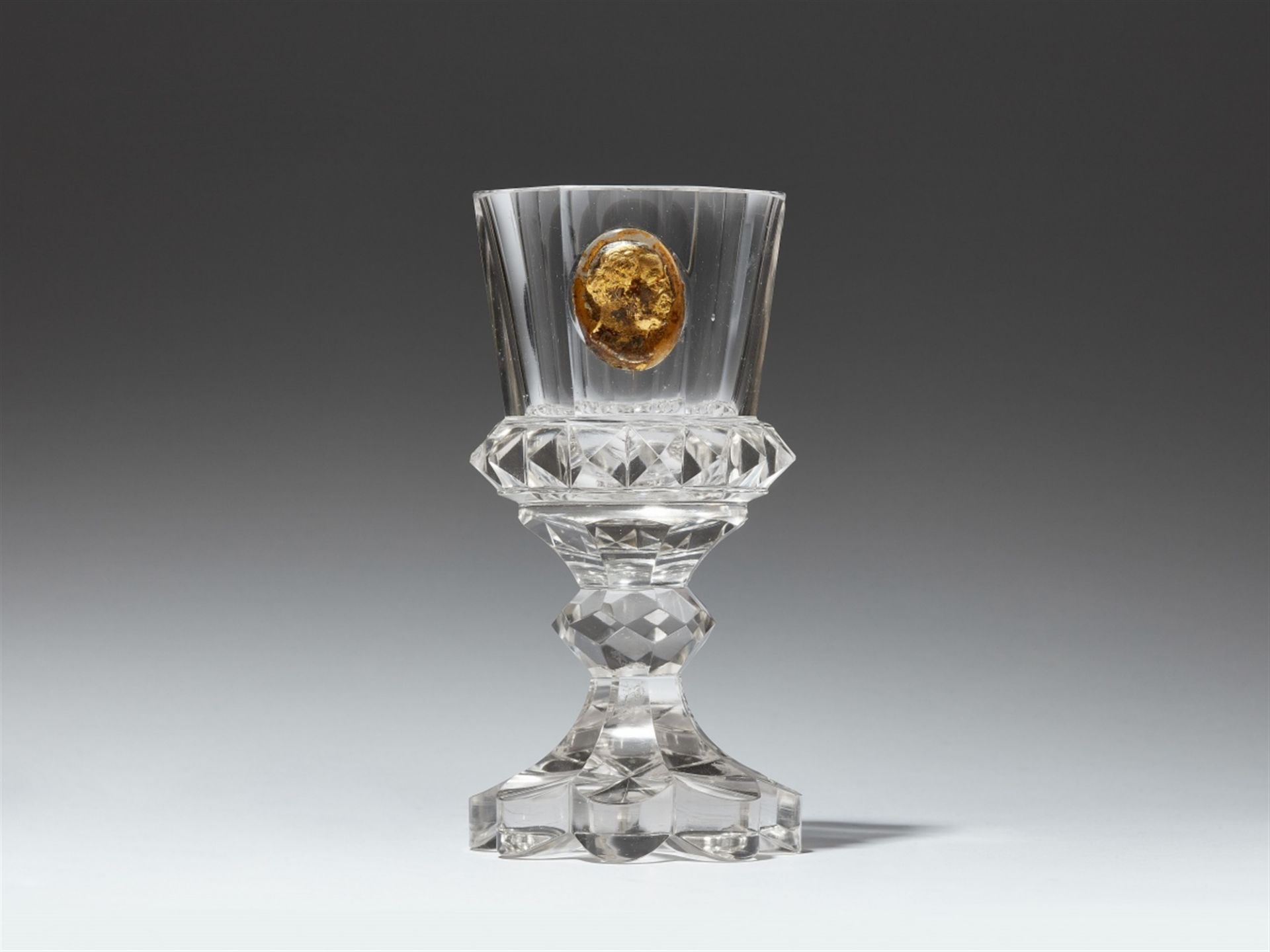 A Bohemian cut glass goblet with a glass paste portrait