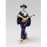 A Berlin KPM porcelain figure of a Japanese lady with a mandolin, from the centrepiece by Adolph Amb