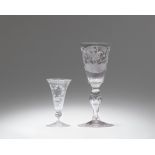 Two cut glass goblets with political allegories