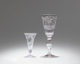 Two cut glass goblets with political allegories