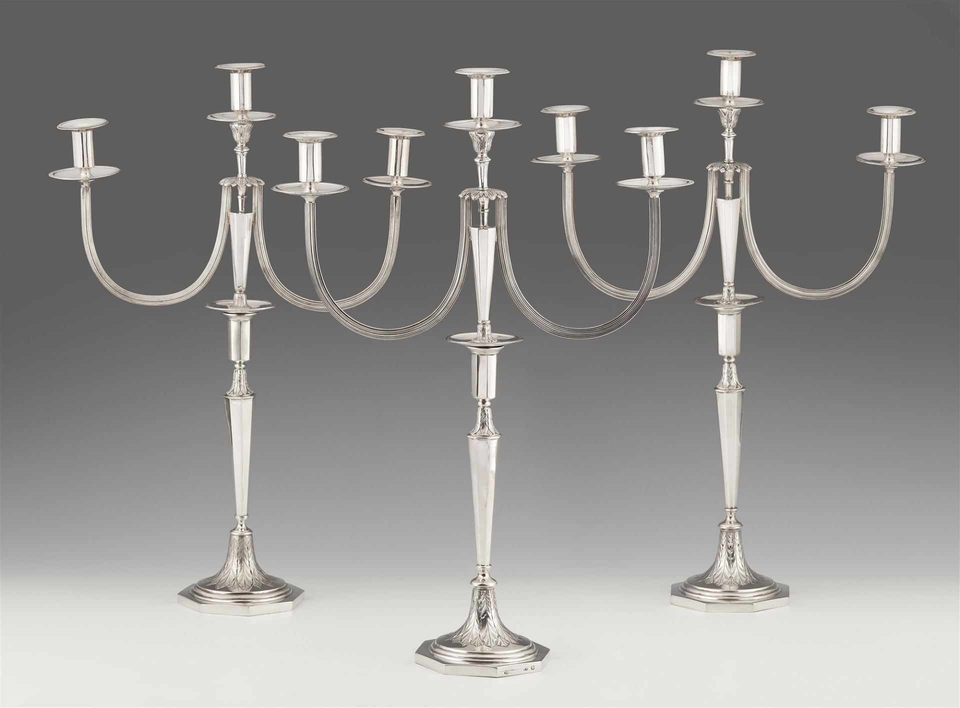 Three Neoclassical Berlin silver candelabra