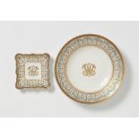 A porcelain plate and square dish from a dinner service for August Wilhelm of Prussia