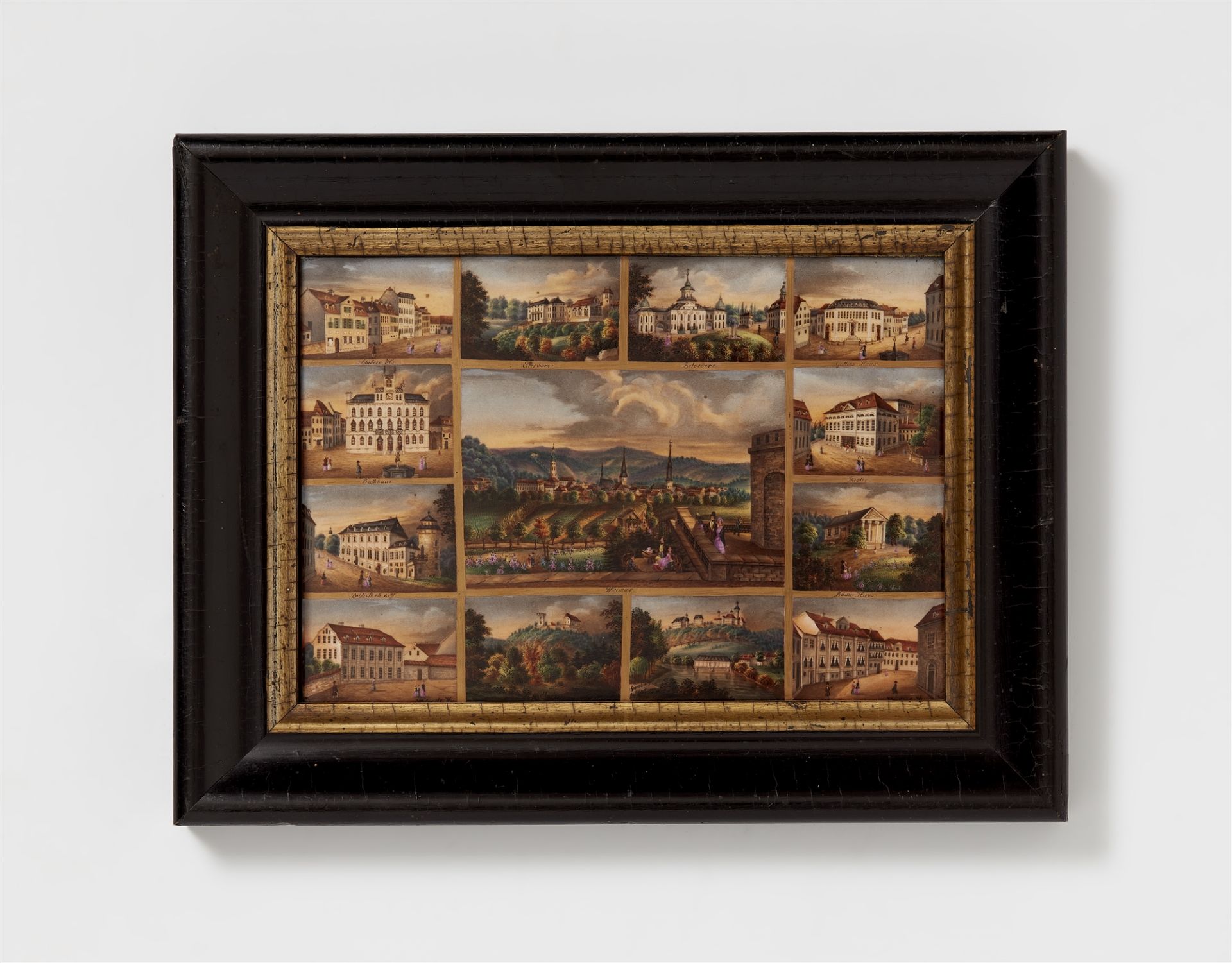 A Berlin KPM porcelain panel with ten views of Weimar and its surroundings