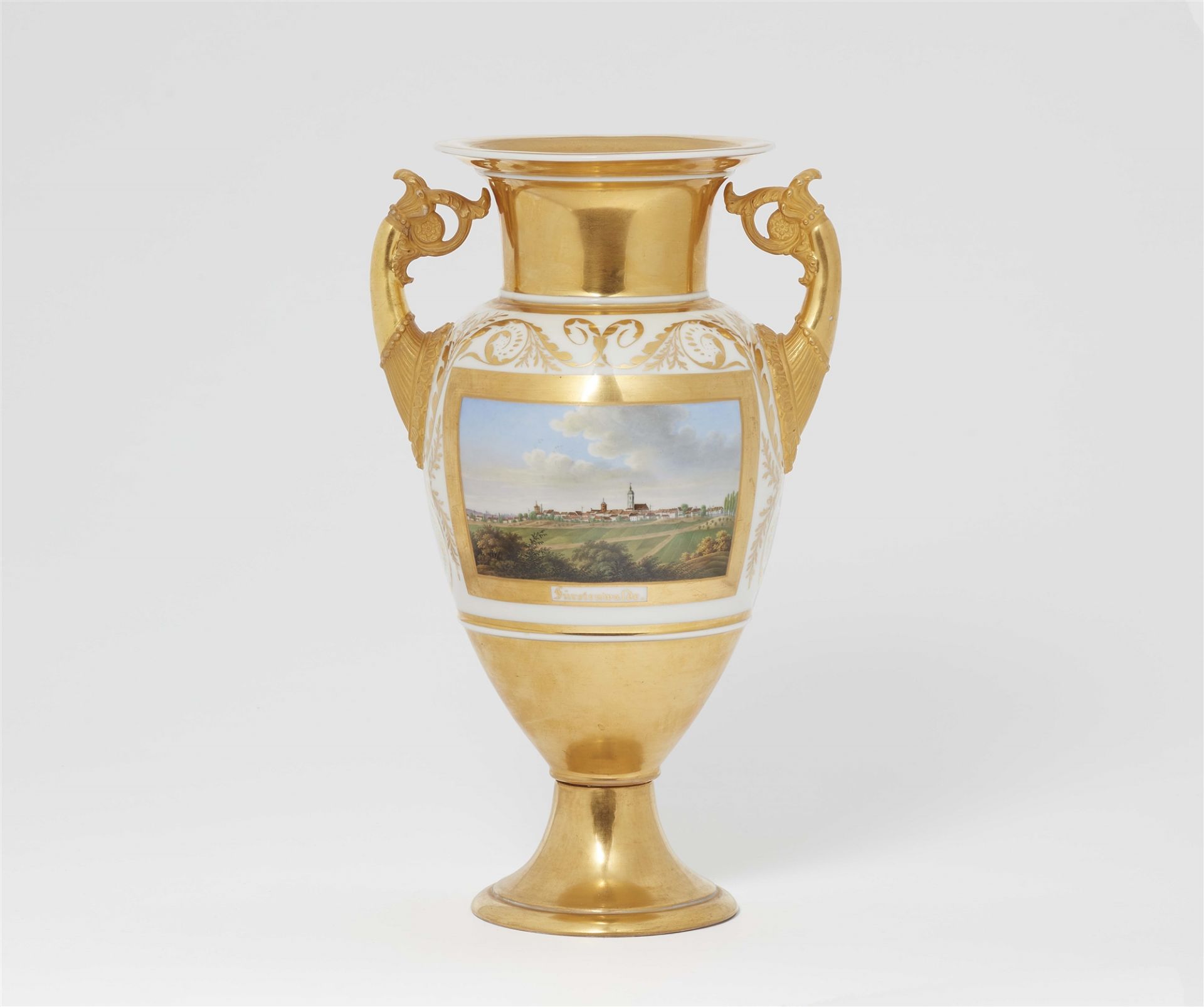 A Berlin KPM porcelain vase with a view of Fürstenwalde