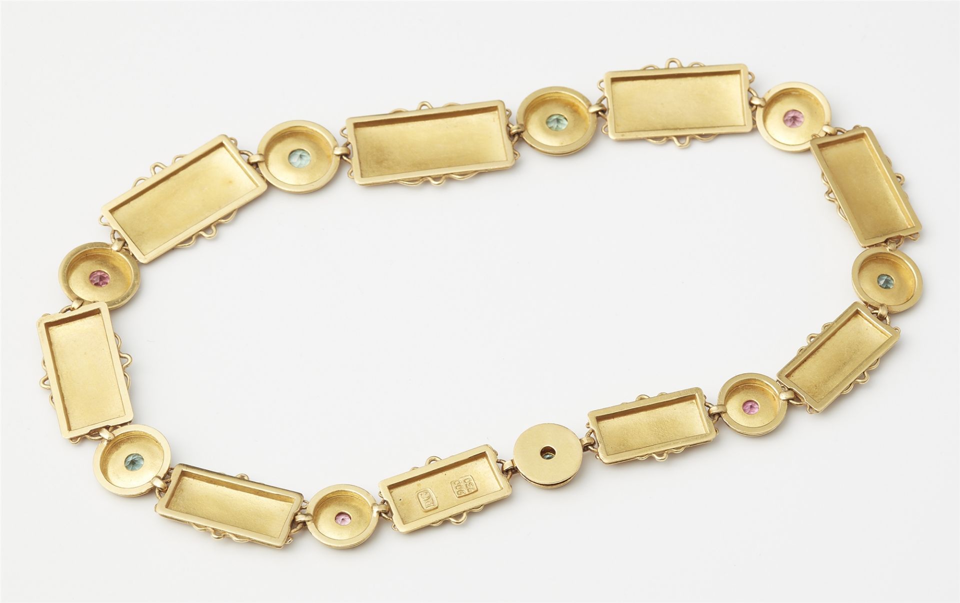 A German 18k gold granulation and coloured tourmaline necklace. - Image 2 of 2