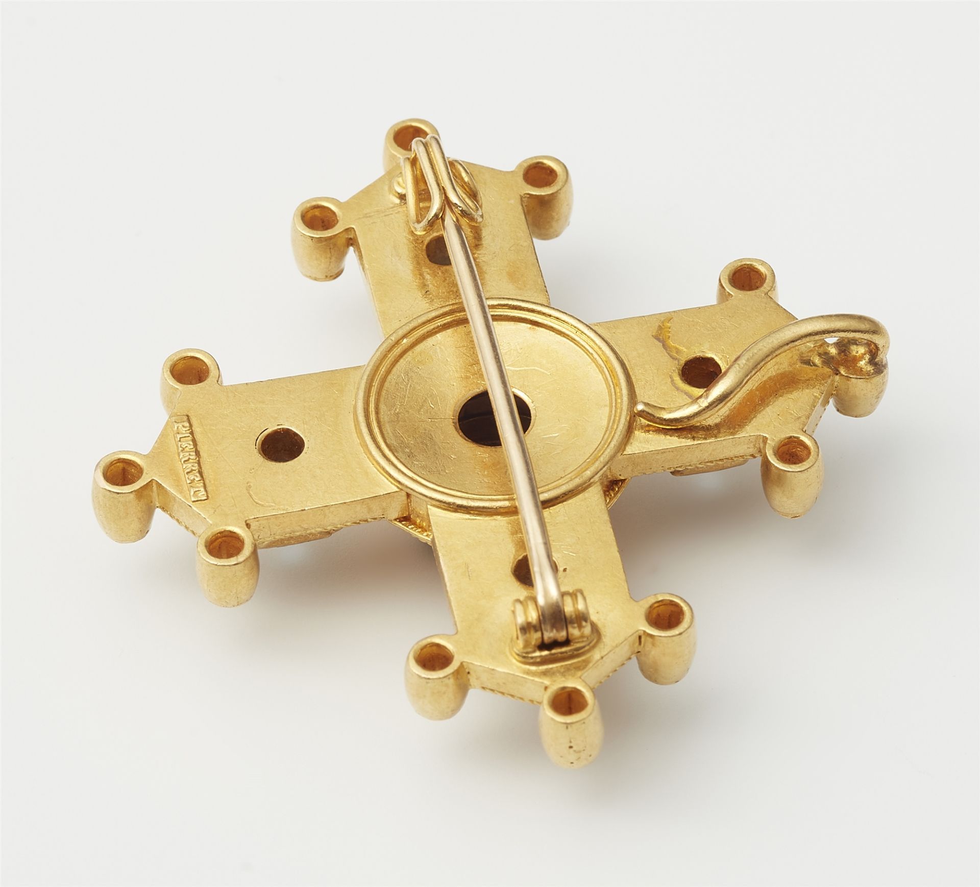 An Italian Byzantine Revival 18k gold and sapphire cross pendant brooch. - Image 2 of 2