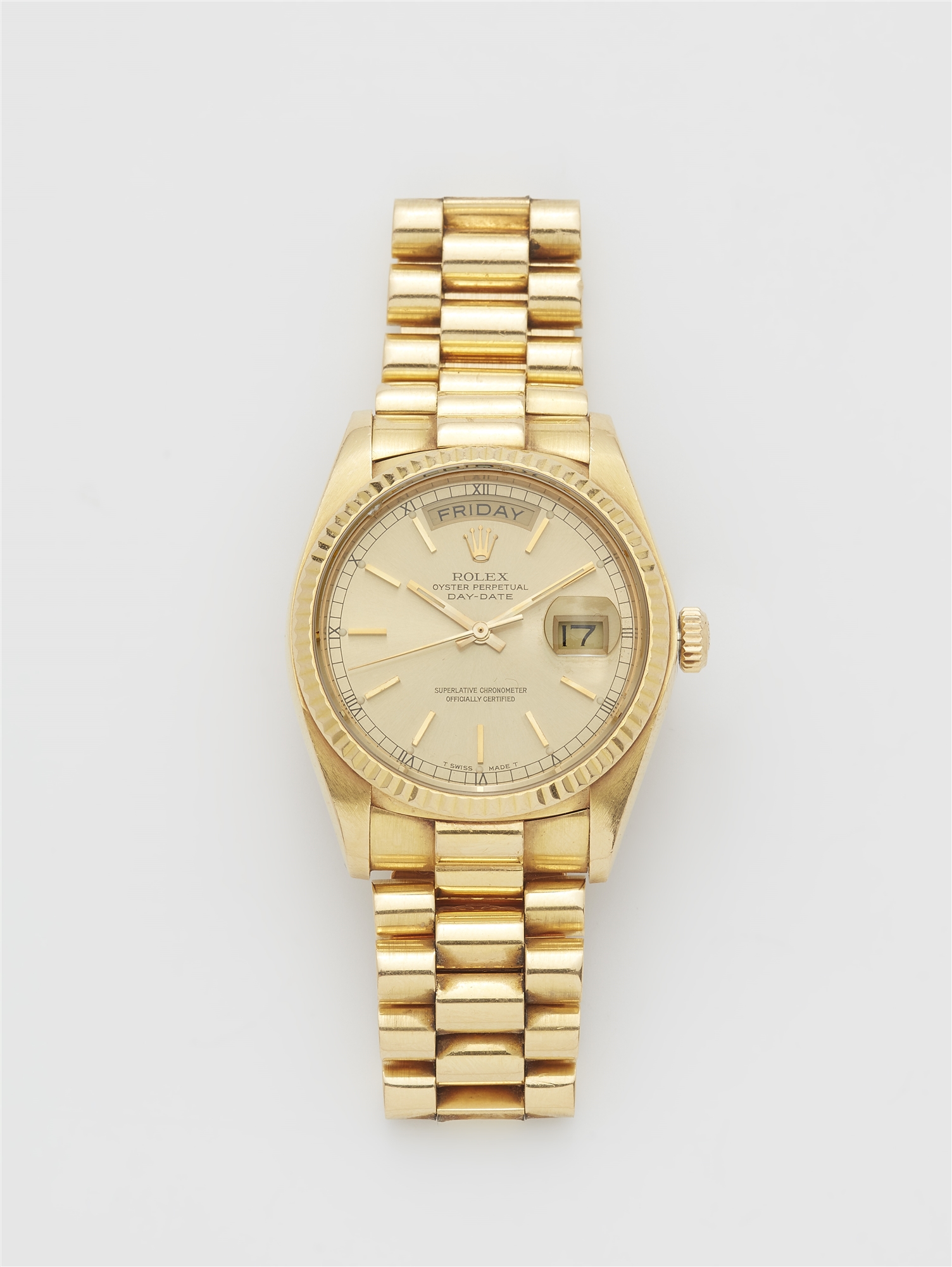 An 18k yellow gold Rolex day date gentleman´s wristwatch.