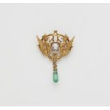 A French Art Nouveau 18k gold diamond griffon pendant brooch.
