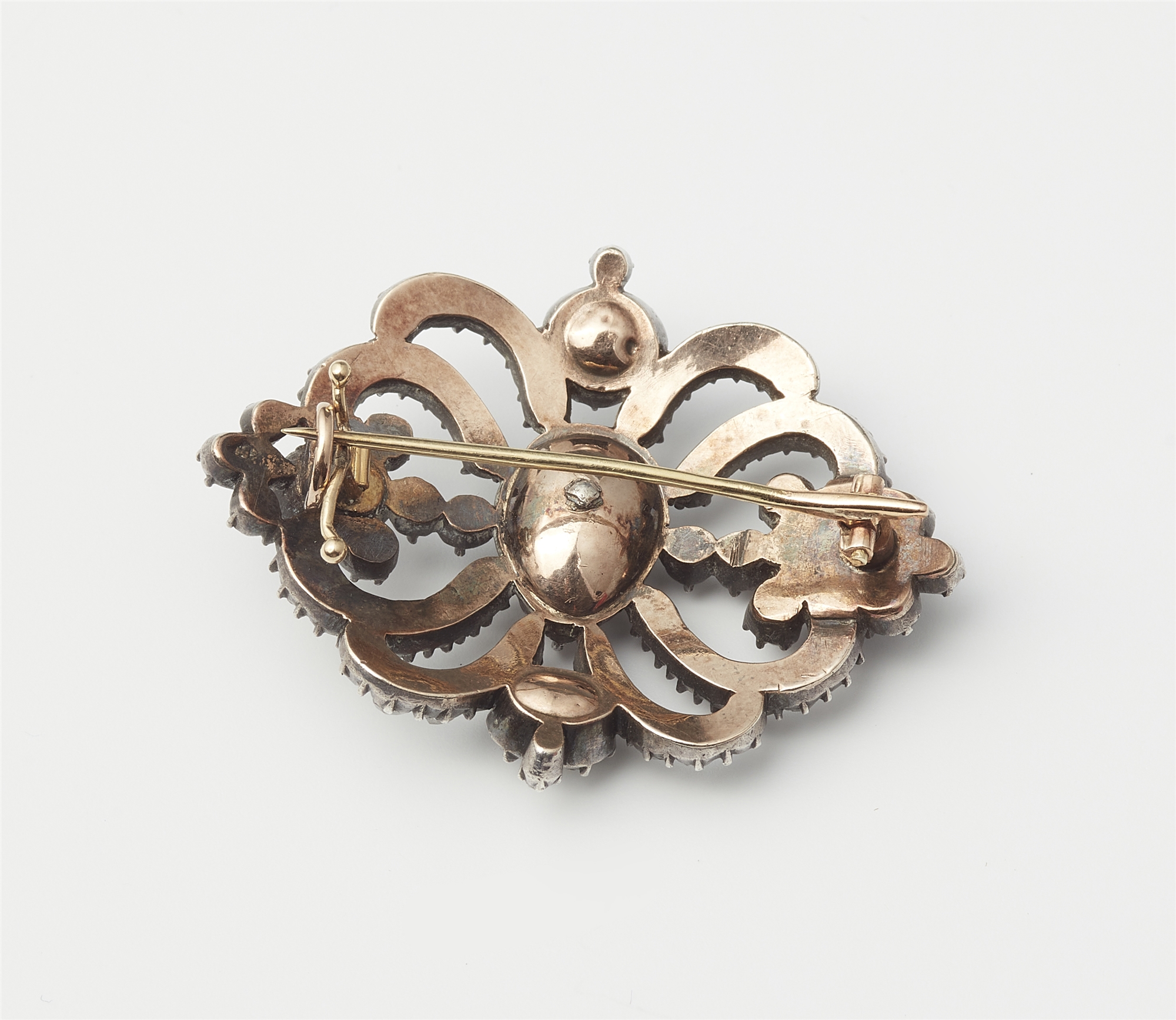 A silver 14k gold and foiled rose-cut diamond brooch. - Image 2 of 2