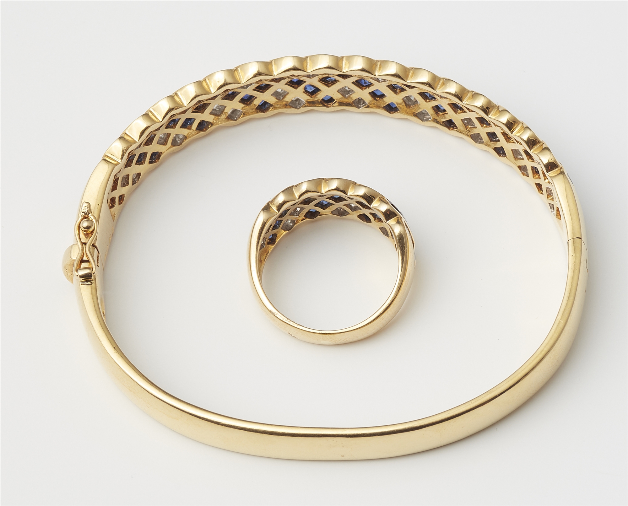 A German 18k gold sapphire and diamond bangle and ring. - Image 2 of 4