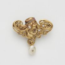 Art Nouveau-Broschanhänger mit Perle