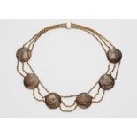 A possibly English 14k gold and landscape agate garland necklace.