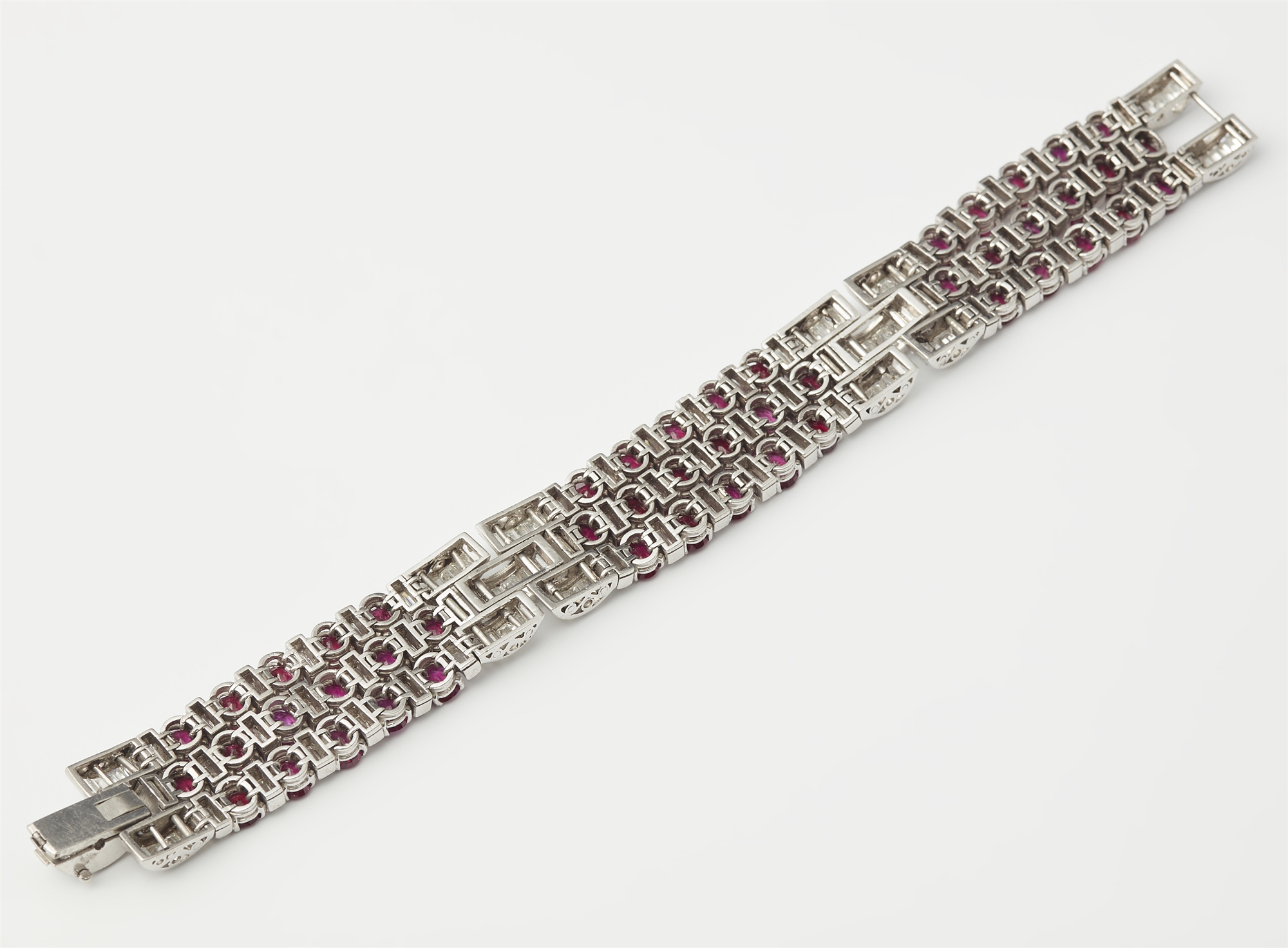 A magnificent platinum ruby and diamond Art Déco bracelet. - Image 3 of 3