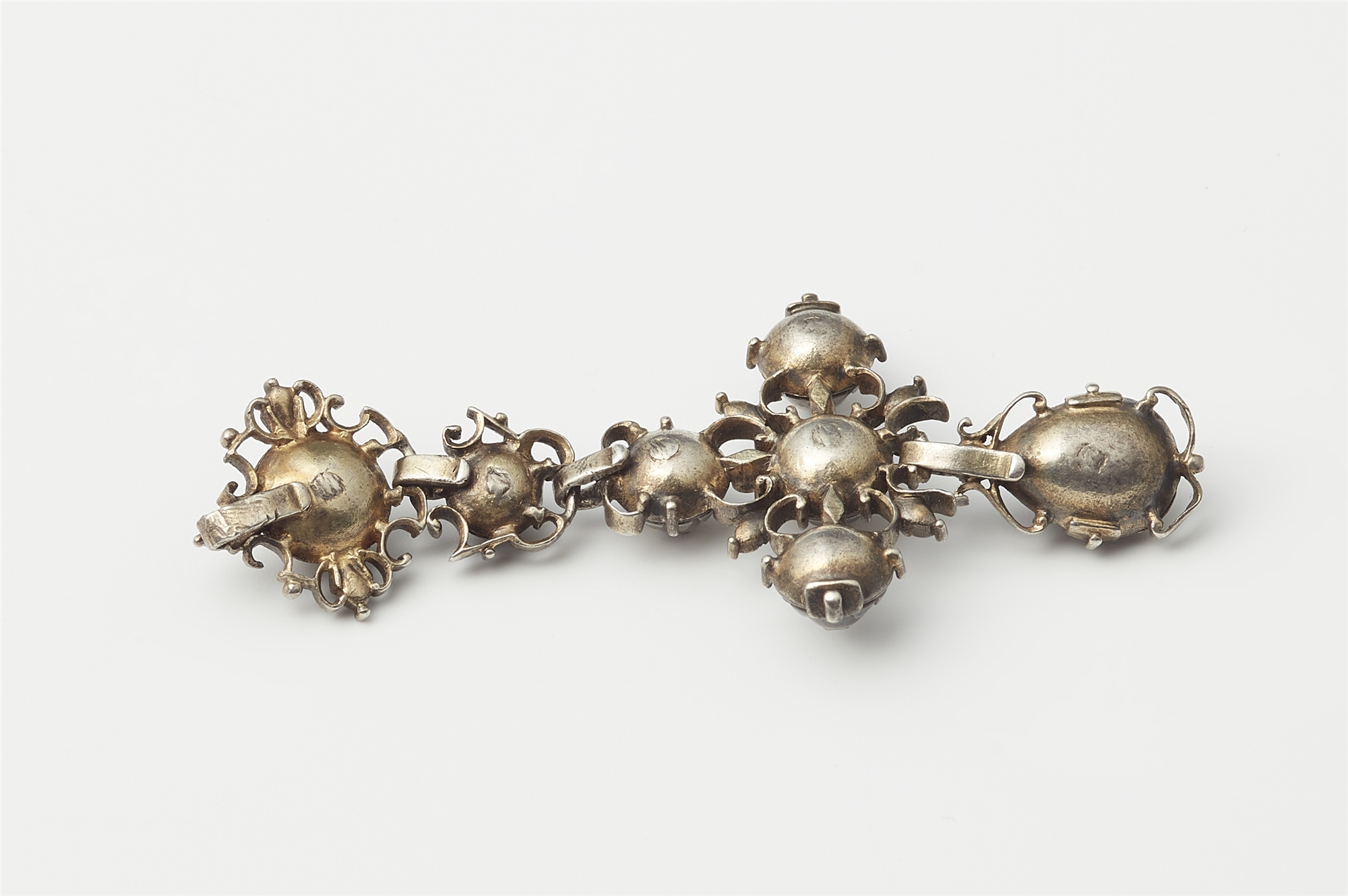 A Rococo silver gilded diamond multi part cross pendant. - Image 2 of 2