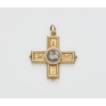 A Roman 18k gold and micromosaic cross pendant with depiction of the holy Easter lamb.