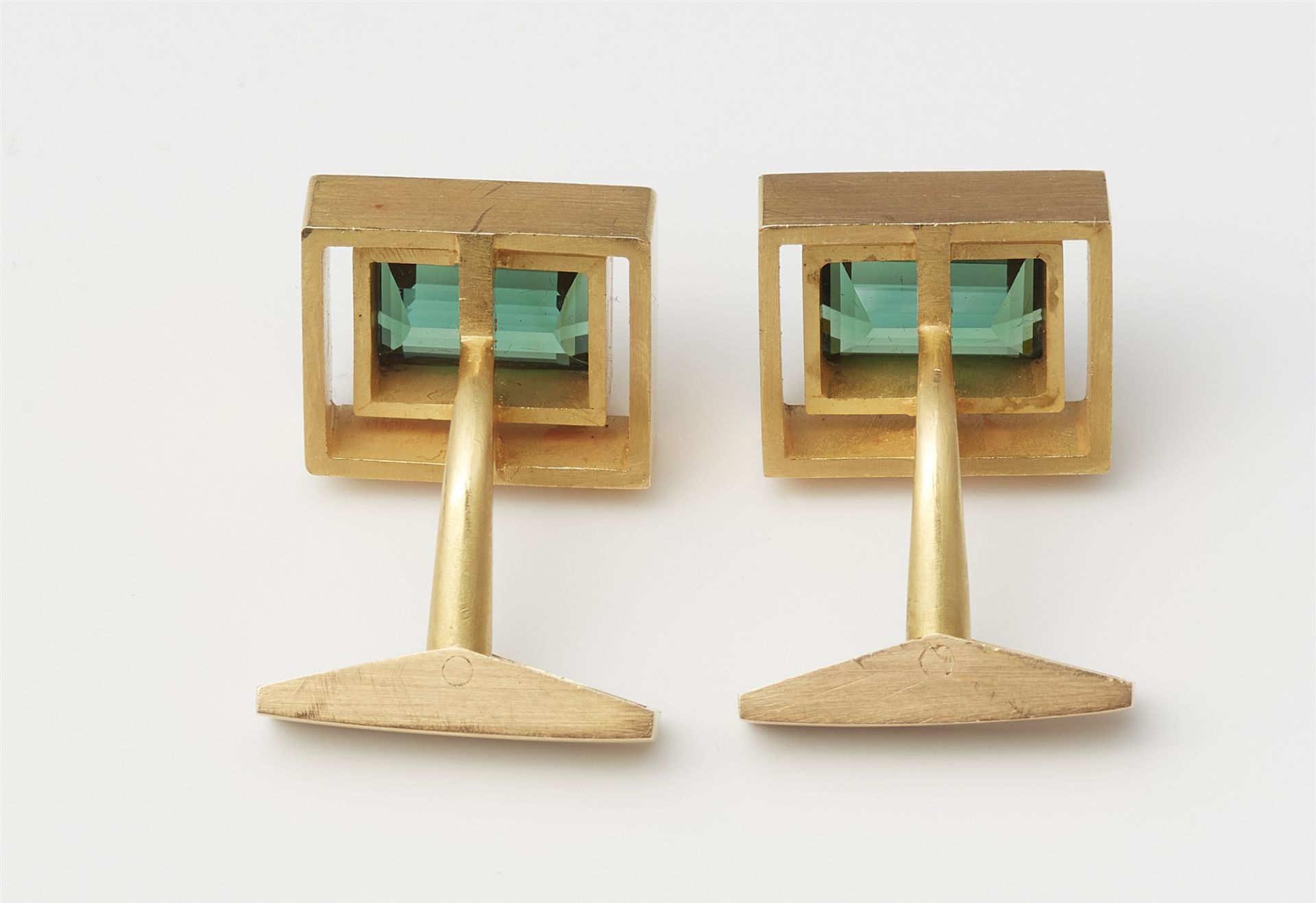 A pair of German 18k gold and green tourmaline cufflinks. - Image 2 of 2