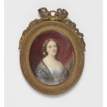 A French portrait miniature of Marquise Jeanne d'Harcourt with lace stole